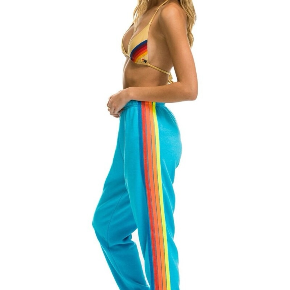 Aviator Nation Blue Sweatpants with Rainbow Stripe